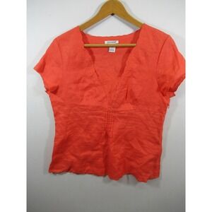 Richard Malcom Embroidered Linen Blouse Women L Coral Empire Waist Babydoll